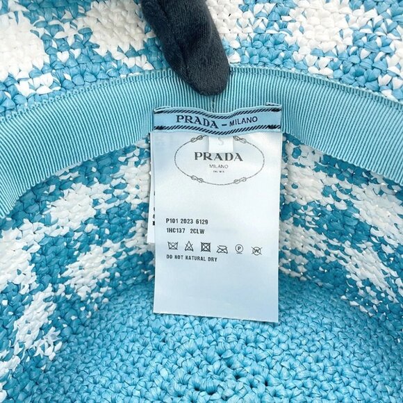 PRADA Crochet bucket hat Size S Viscose Rayon 100% White/Light Blue - Picture 13 of 14
